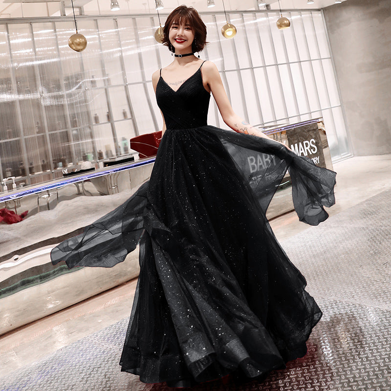 Stylish v neck tulle long prom dress, evening dress 8058