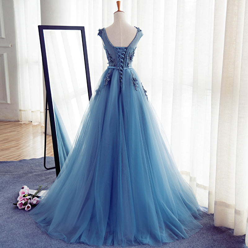 Stylish A-line tulle lace long prom dress,formal dresses 7669