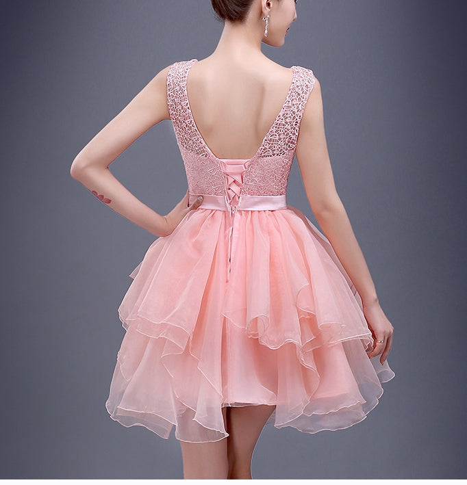 Charming A-line pink lace short prom dress,homecoming dresses 7707