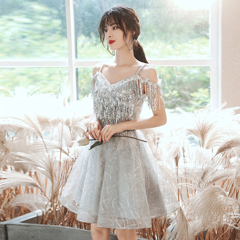 Gray sequins short prom dress evening dress 8326