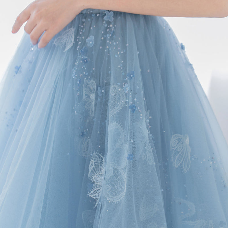 Cute blue tulle short prom dress evening dress 8182