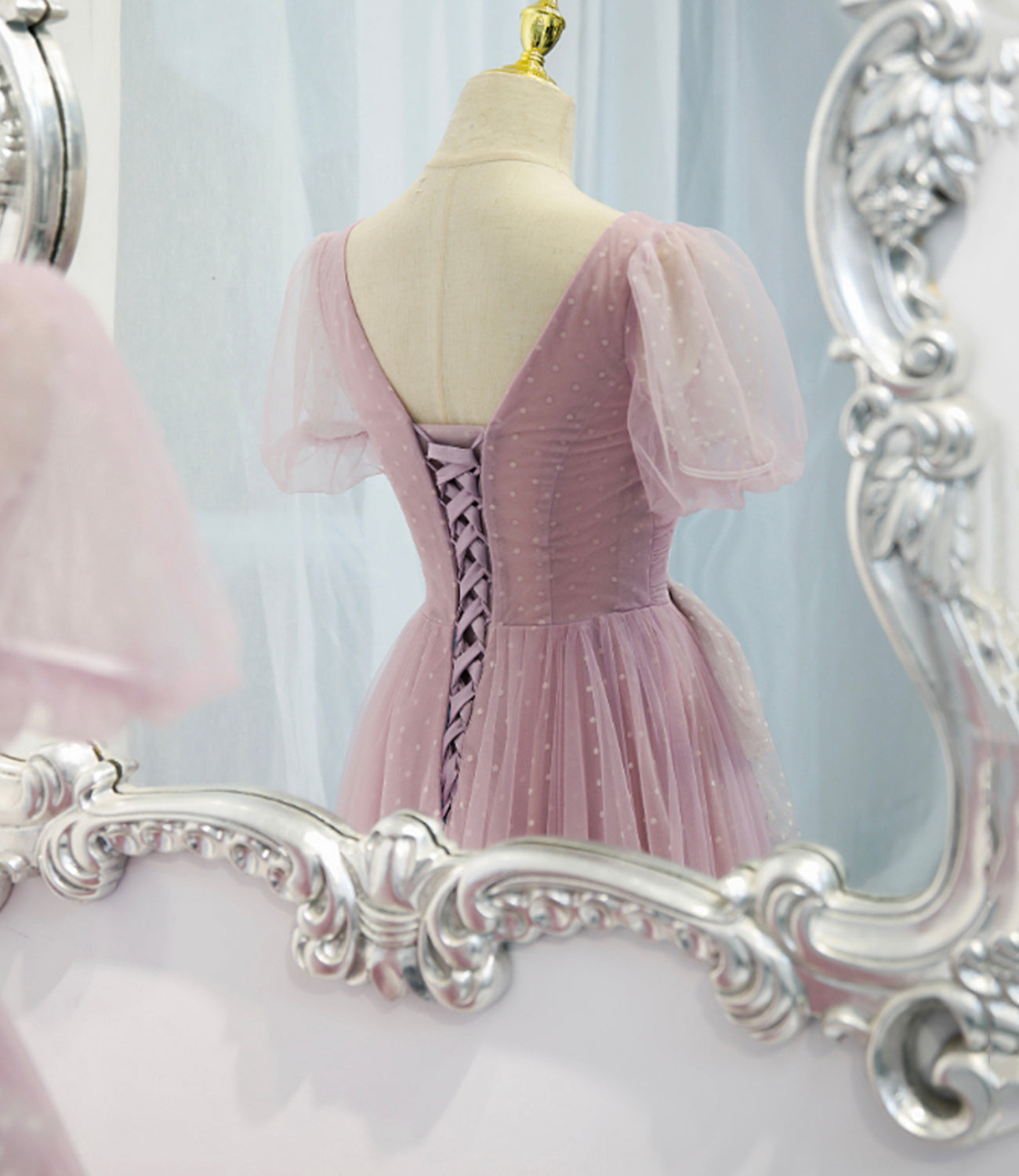 Purple tulle long A line prom dress evening dress 8820
