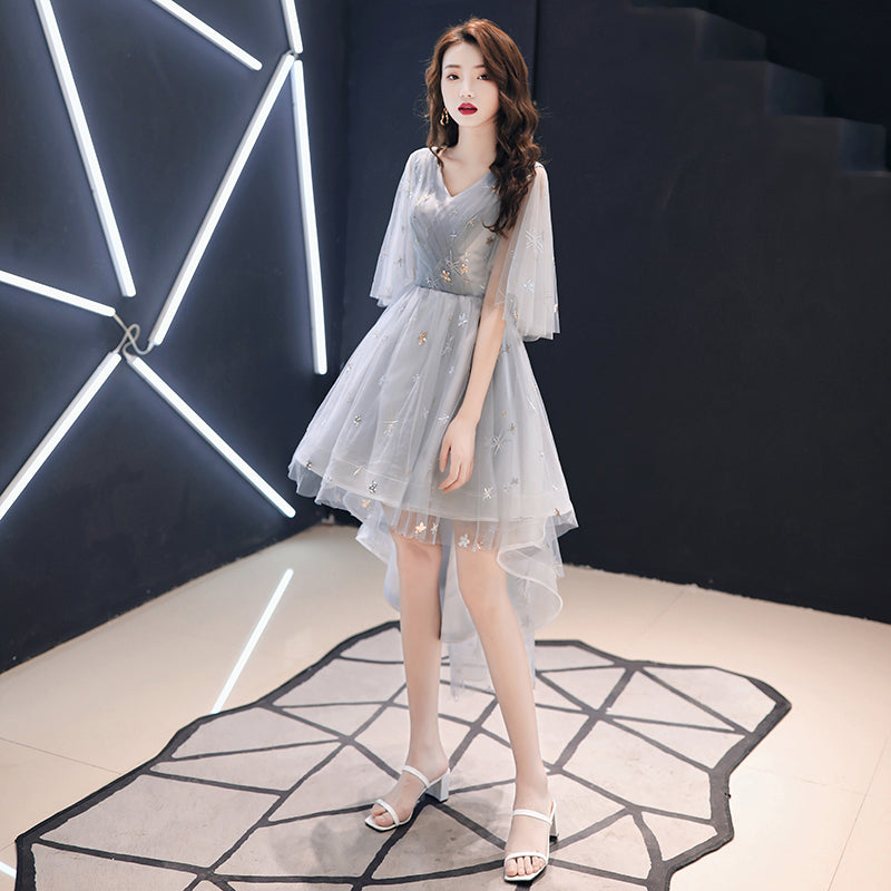 Cute high low prom dress gray homecoming dress 8230