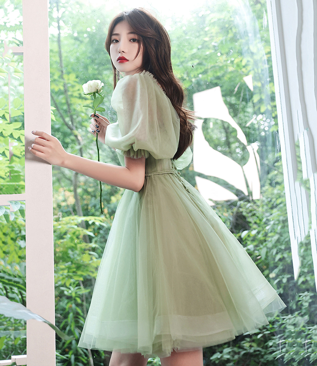 Green tulle short prom dress homecoming dress 8918