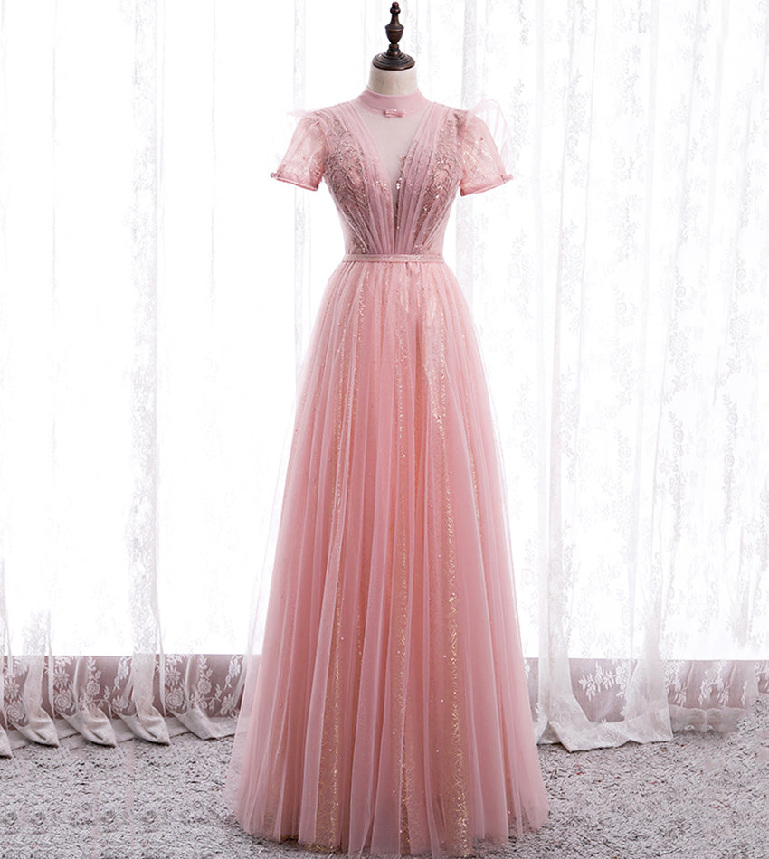 A line tulle sequins long prom dress evening dress 8439