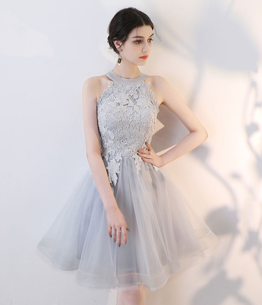 Cute gray lace short prom dress homecoming dress 8330
