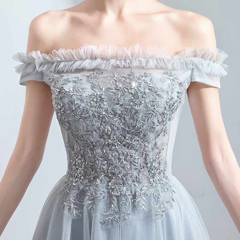 Gray tulle lace short prom dress cocktail dress 8203