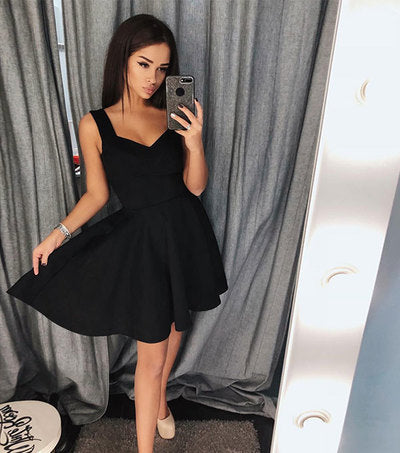 Cute black short prom dress, black homecoming dress 8132