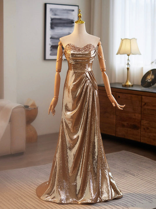 Golden Mermaid Sequins Long Prom Dress Evening Dress SH1619