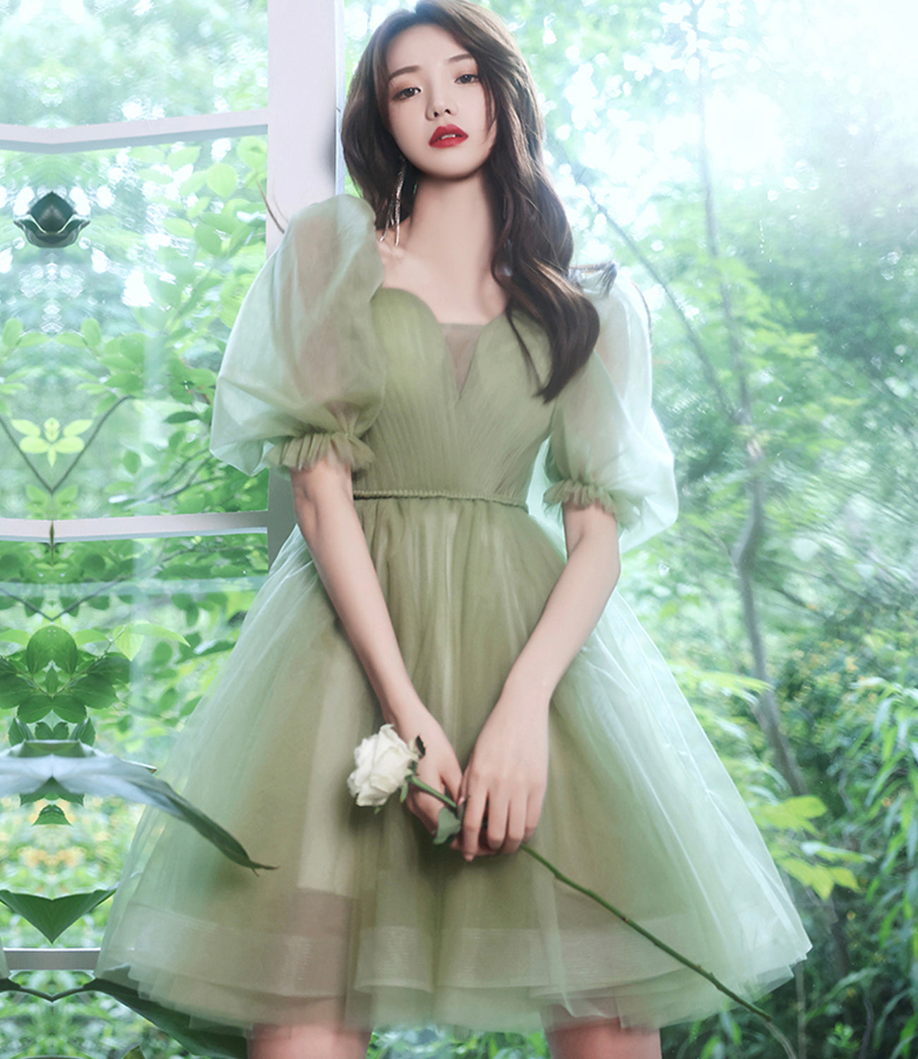 Green tulle short prom dress homecoming dress 8918