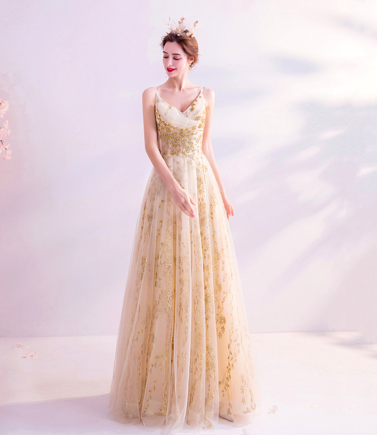 Elegant tulle sequins long A line prom dress evening dress  8832