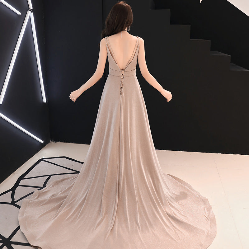 Simple v neck long prom dress, simple evening dress 7907