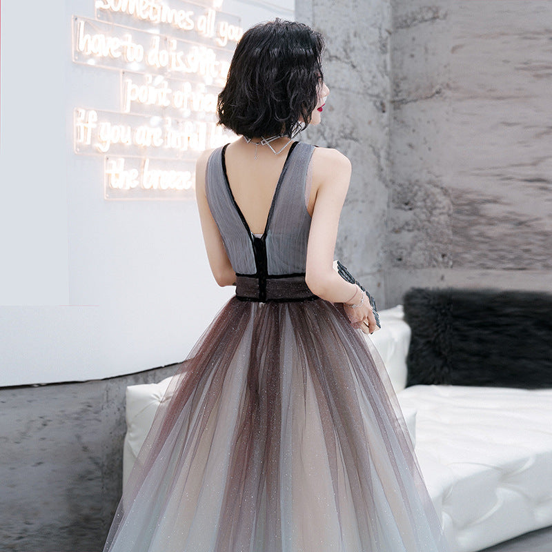 Unique v neck tulle long prom dress 8162