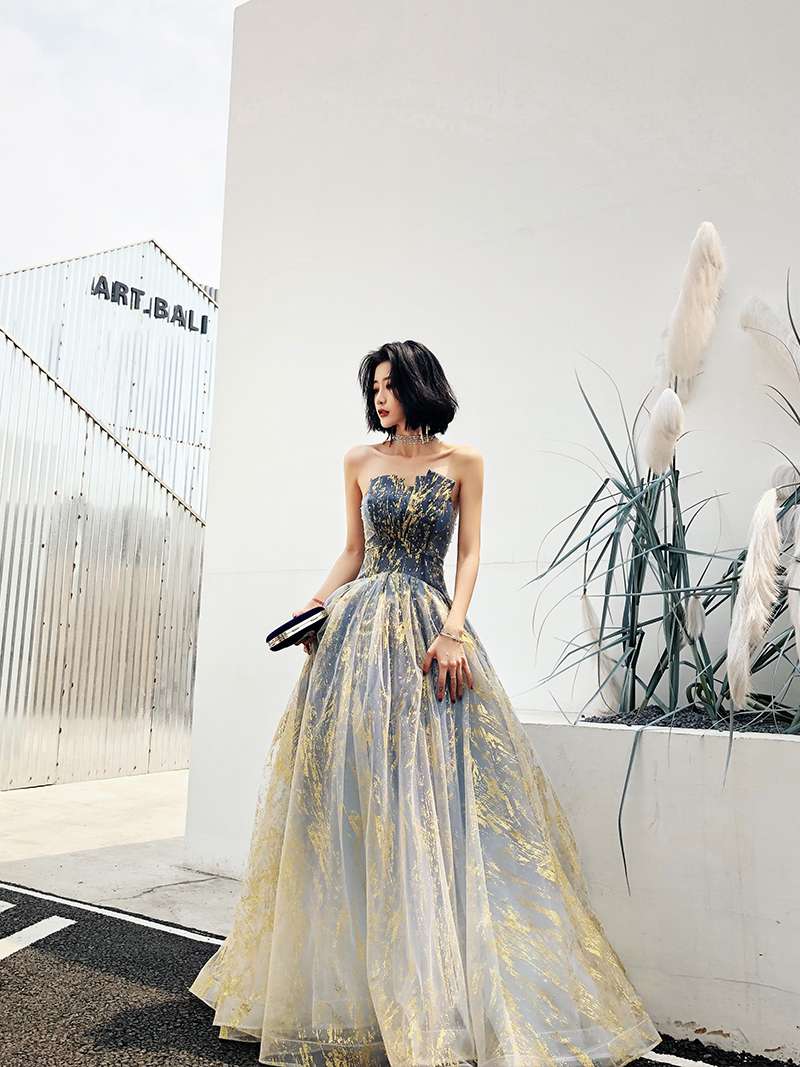 Unique tulle long prom dress, evening dress 8217