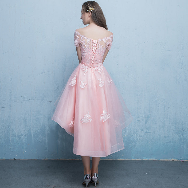 Cute pink tulle lace short prom dress party dress 8311