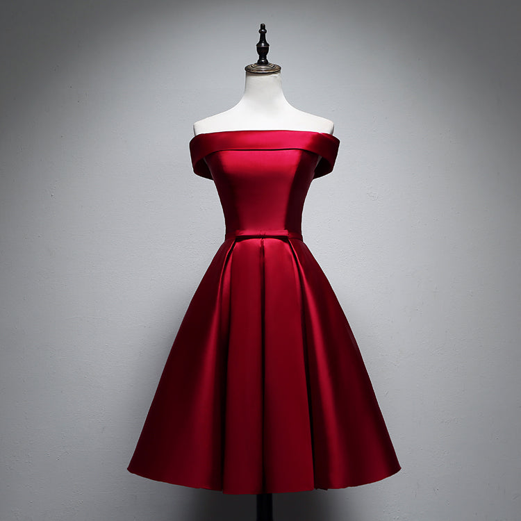 Red/Pink/Yellow/Blue Cute Off Shoulder Short Elegant Satin Prom Dress Homecoming Dress Party Dress 8211