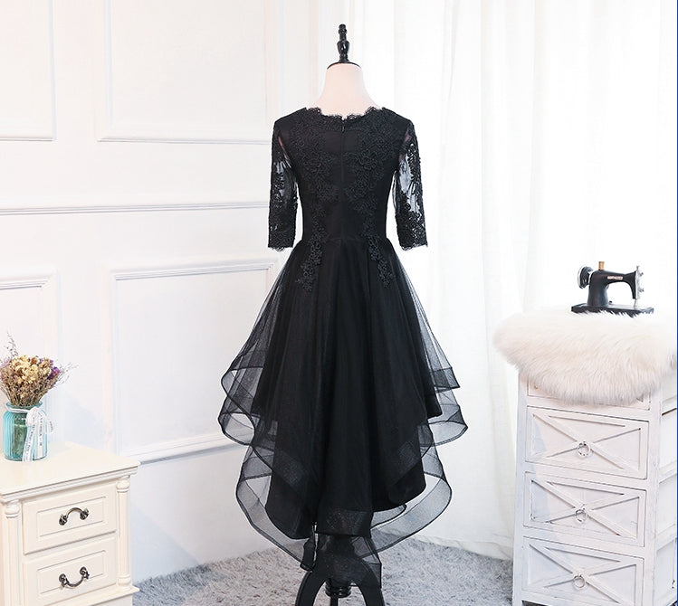 Black lace tulle short prom dress, homecoming dress 8033