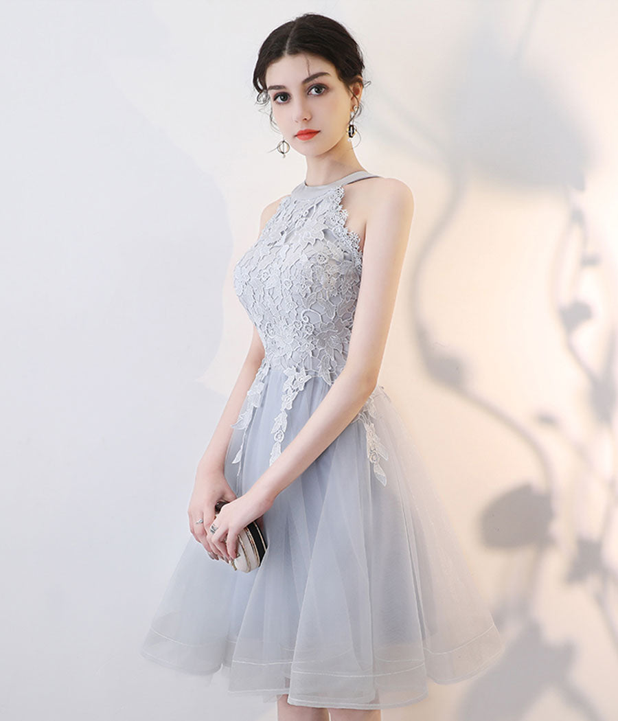Cute gray lace short prom dress homecoming dress 8330