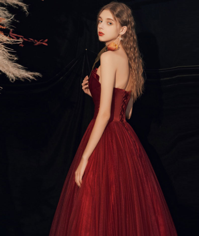 Burgundy long prom dress formal dress 8350