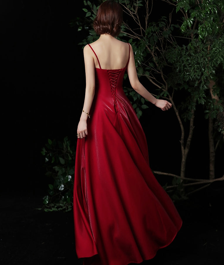 Simple long prom dress burgundy evening dress 8324