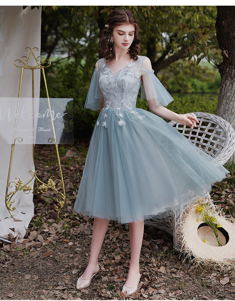 Cute lace tulle short prom dress party dress 8308