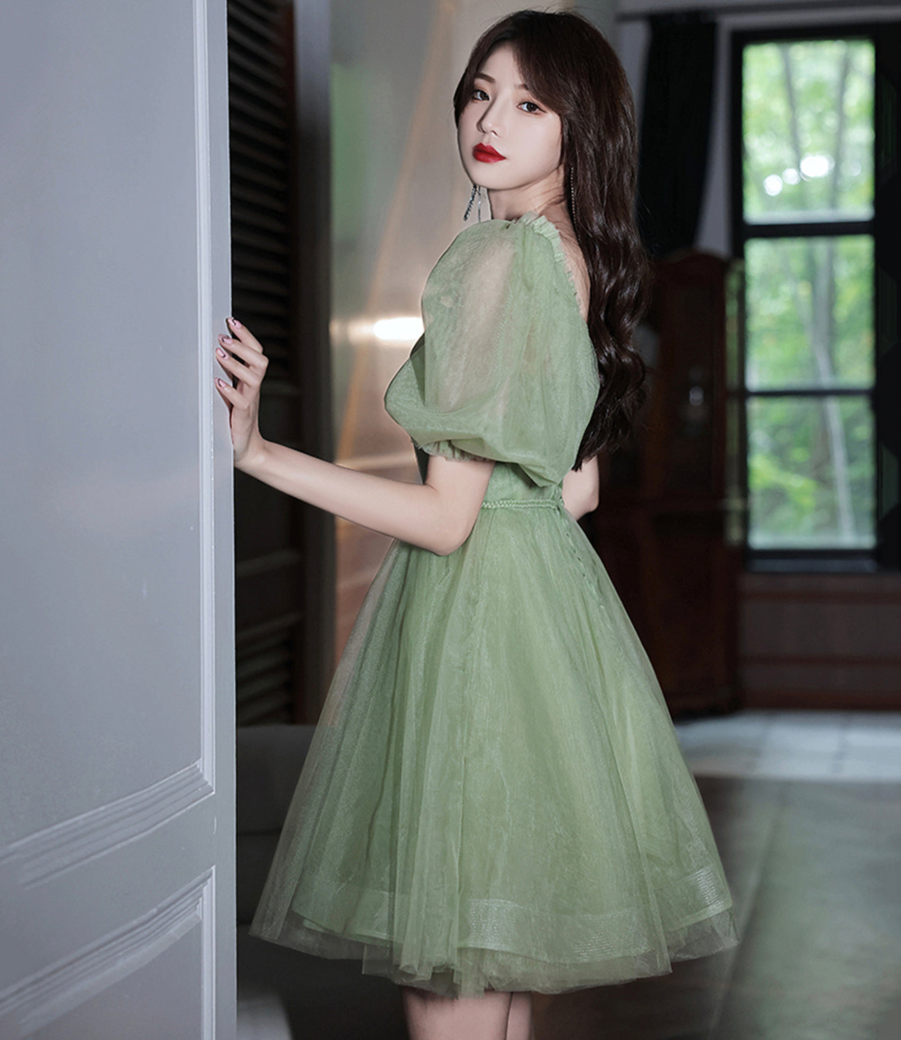 Green tulle short prom dress homecoming dress 8918