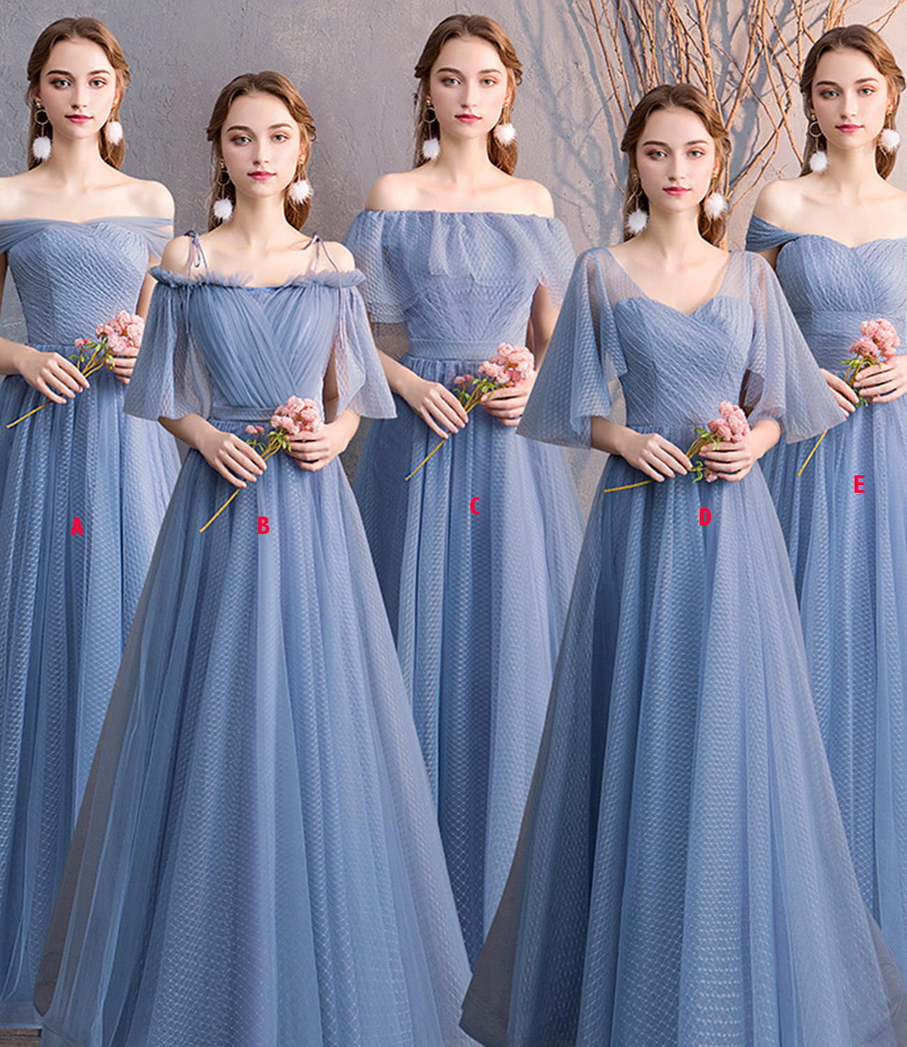 Blue tulle long prom dress simple evening dress 8866