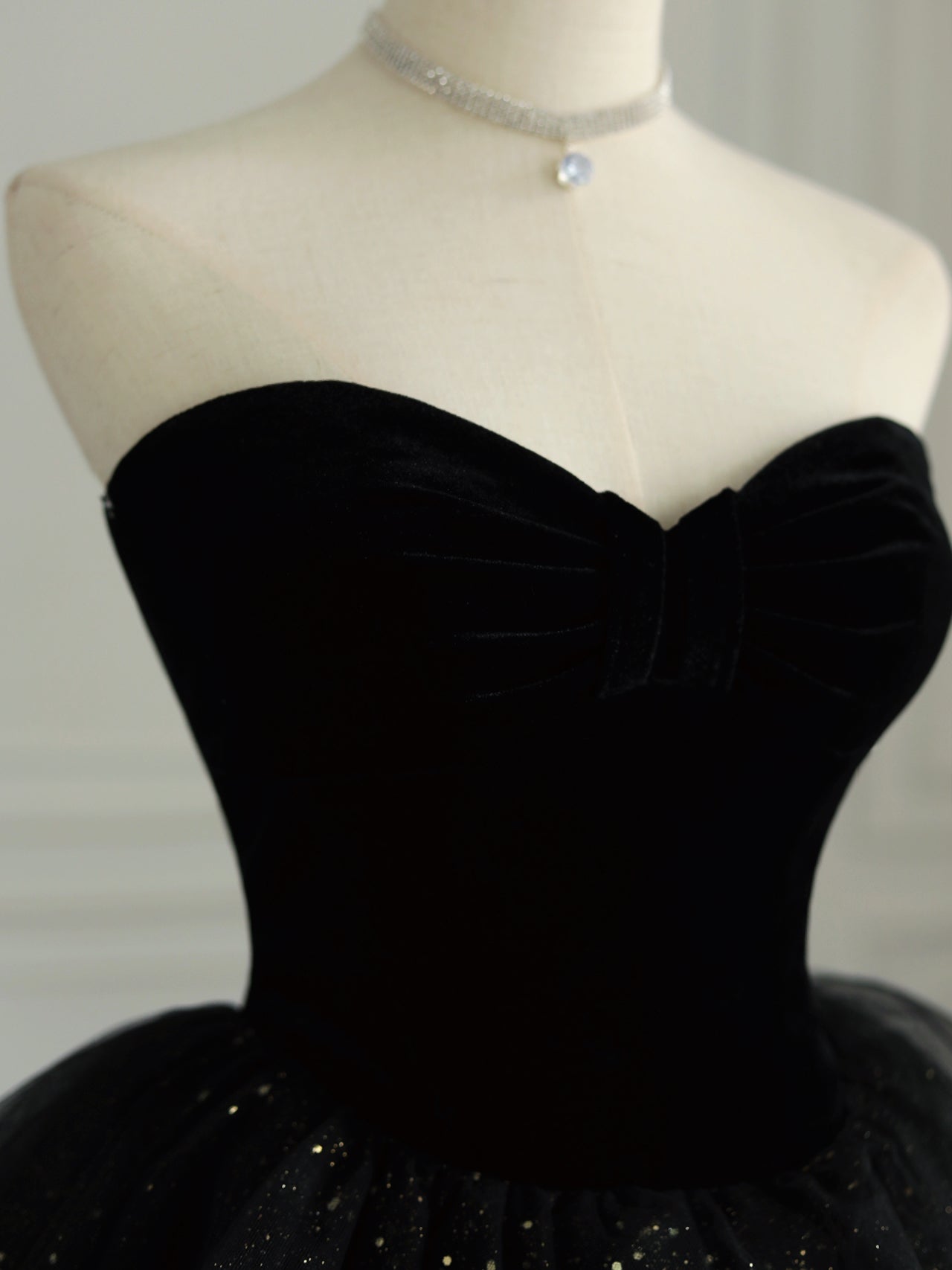 Black Strapless Layered Velvet Tulle Long Prom Dress Evening Dress SH1617