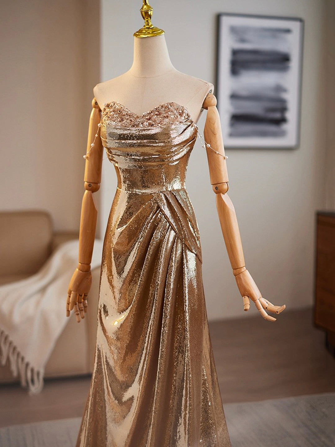 Golden Mermaid Sequins Long Prom Dress Evening Dress SH1619