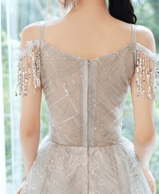 Gray sequins short prom dress evening dress 8326