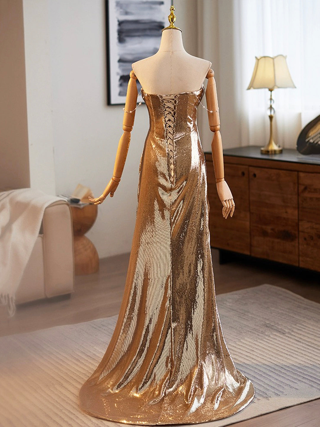 Golden Mermaid Sequins Long Prom Dress Evening Dress SH1619