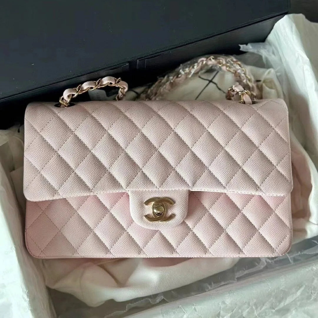 CHANEL Caviar Quilted Medium Double Flap Light Pink