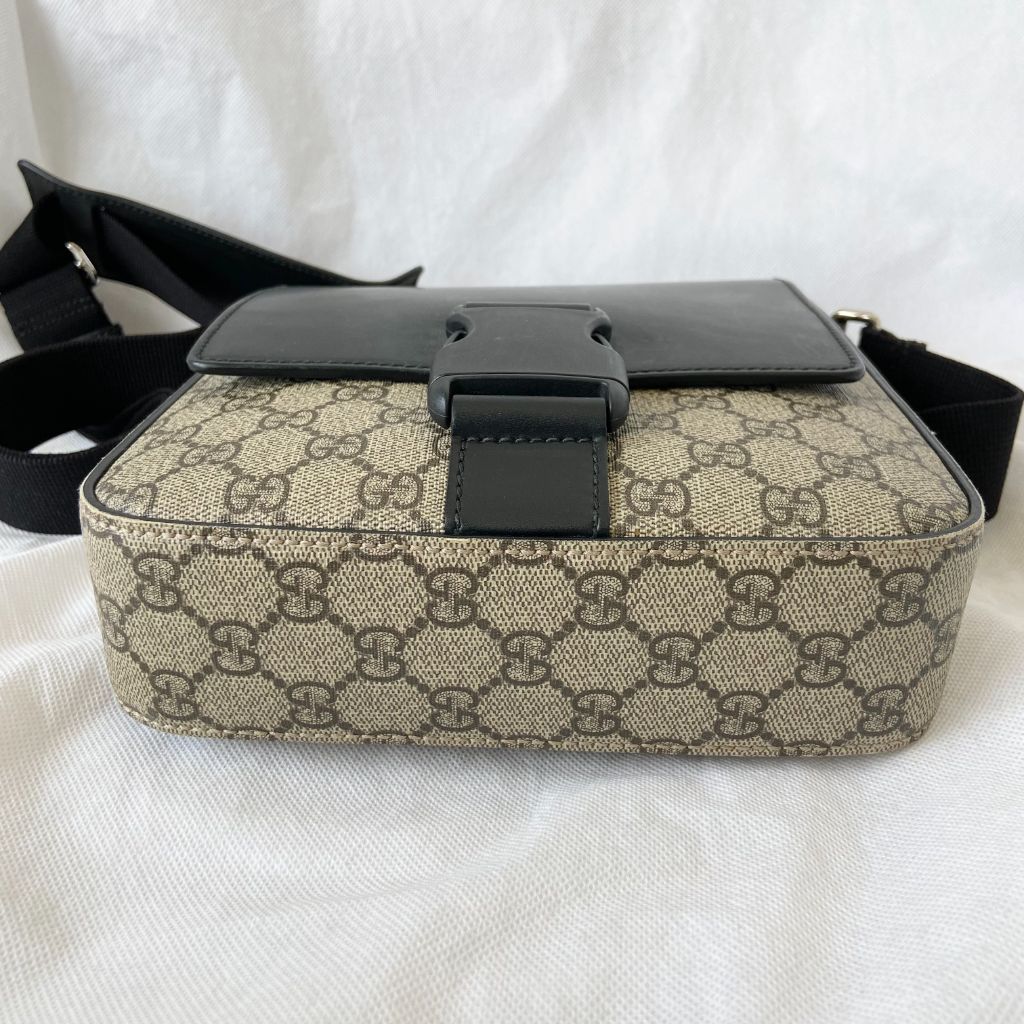 Gucci Buckle Flap Messenger Bag GG Coated Canvas with Leather