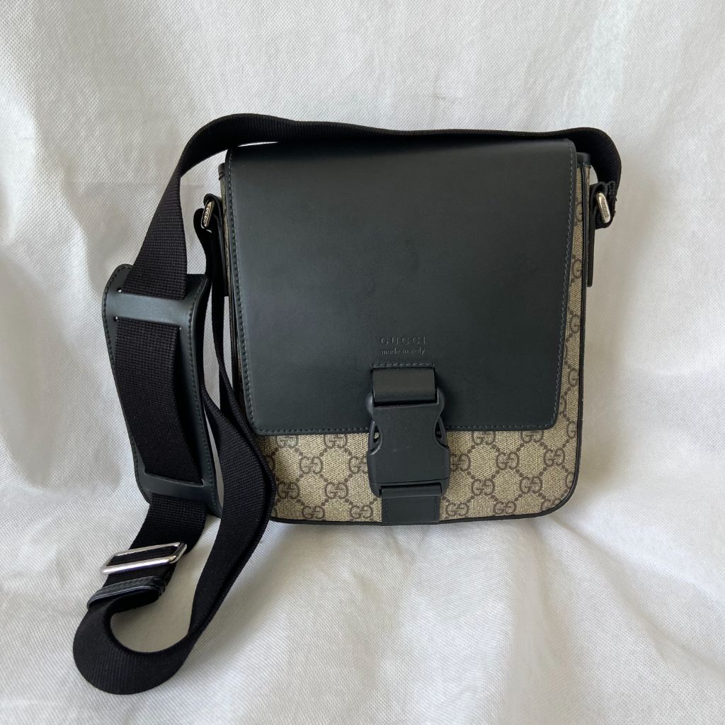 Gucci Buckle Flap Messenger Bag GG Coated Canvas with Leather