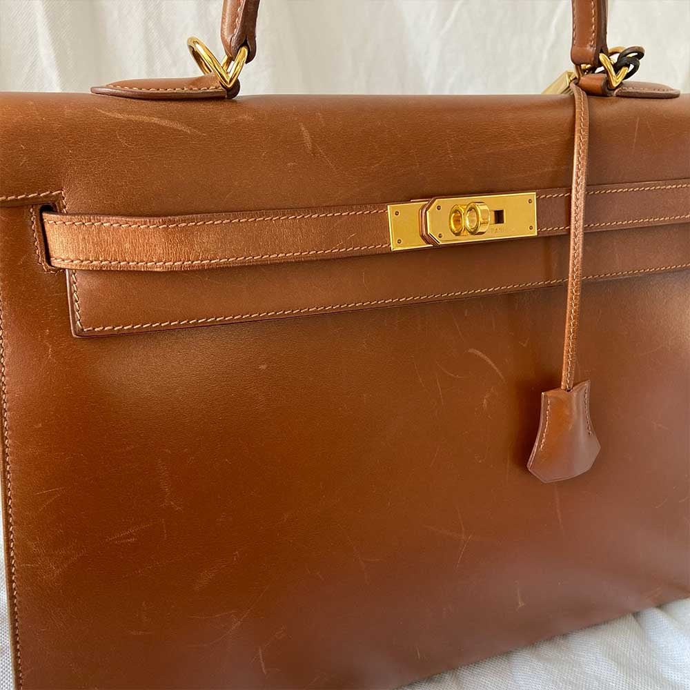 Hermes Brique Box Calf Leather Gold Hardware Kelly Sellier 35 Bag