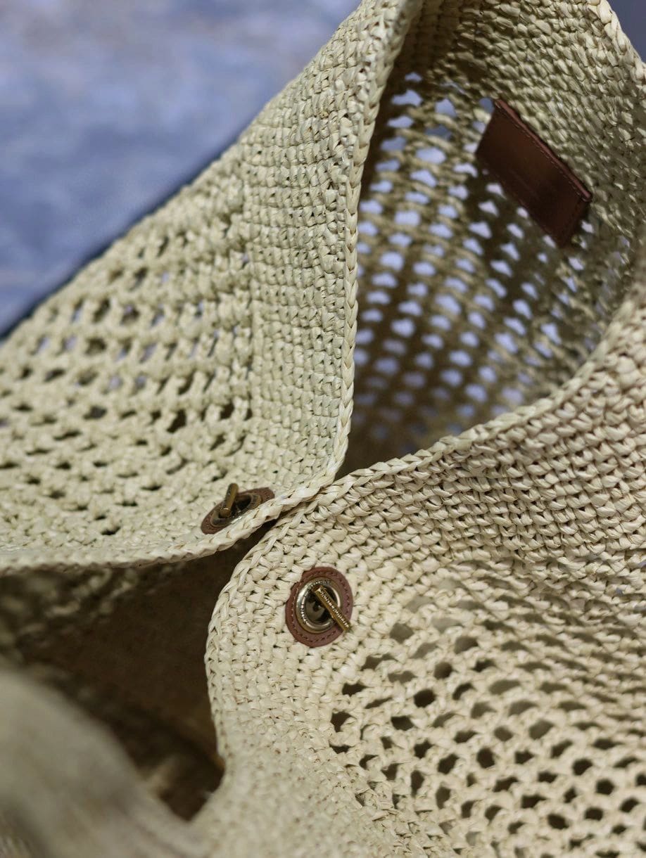 SAINT LAURENT ICARE IN RAFFIA NATUREL AND BROWN GOLD