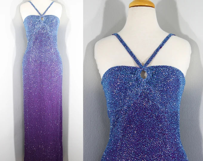 Purple Blue Shiny Fashion Gradient Long Sequined Chiffon Prom Dress Evening Dress Party Dress gh5133