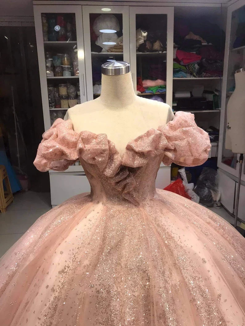 Champagne pink sweet shiny gorgeous elegant long ball gown evening dress princess adult ceremony ball gown gh3115