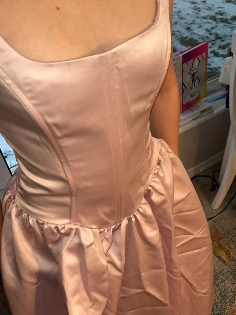 Light Pink Retro Fashion Elegant Square Neck A-Line Long Satin Princess Ball Gown Evening Dress Party Dress gh3554
