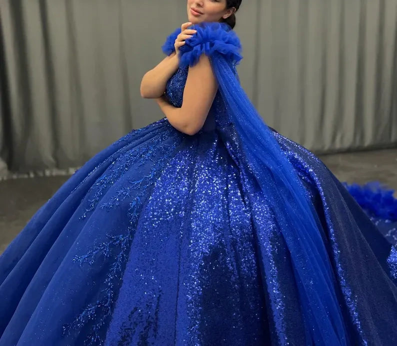 Blue gorgeous exquisite beading long elegant tulle ball gown evening dress gh3582