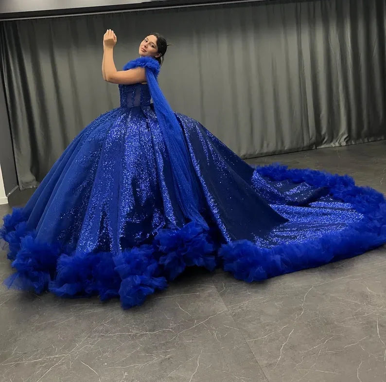 Blue gorgeous exquisite beading long elegant tulle ball gown evening dress gh3582