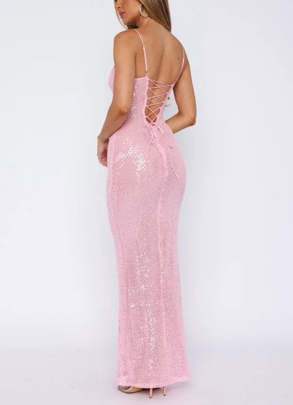 Pink Shiny Fashion Elegant Long Mermaid Slim Sequin Ball Gown Evening Dress Party DressProm Dress gh3661
