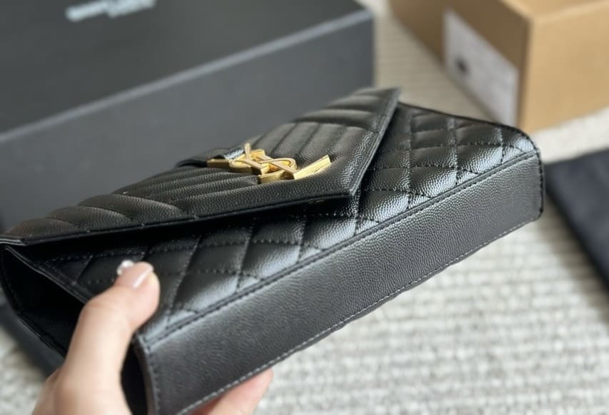 Saint Laurent ENVELOPE SMALL IN QUILTED GRAIN DE POUDRE EMBOSSED LEATHER