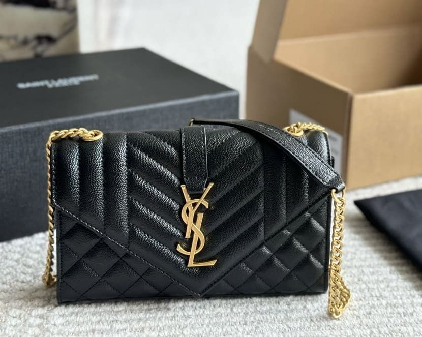 Saint Laurent ENVELOPE SMALL IN QUILTED GRAIN DE POUDRE EMBOSSED LEATHER