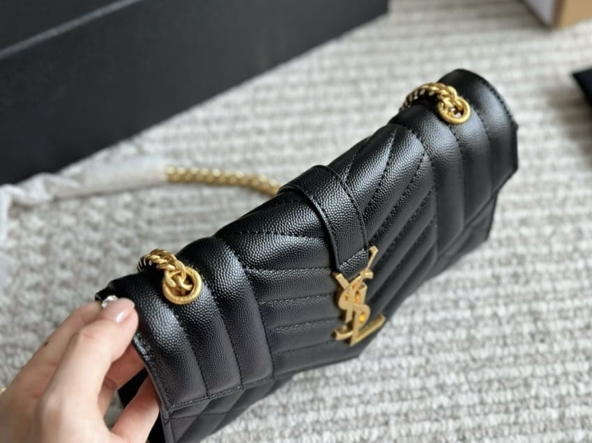 Saint Laurent ENVELOPE SMALL IN QUILTED GRAIN DE POUDRE EMBOSSED LEATHER