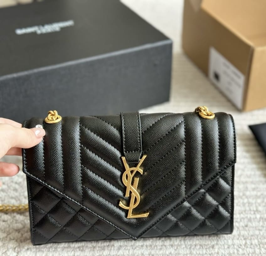 Saint Laurent ENVELOPE SMALL IN QUILTED GRAIN DE POUDRE EMBOSSED LEATHER