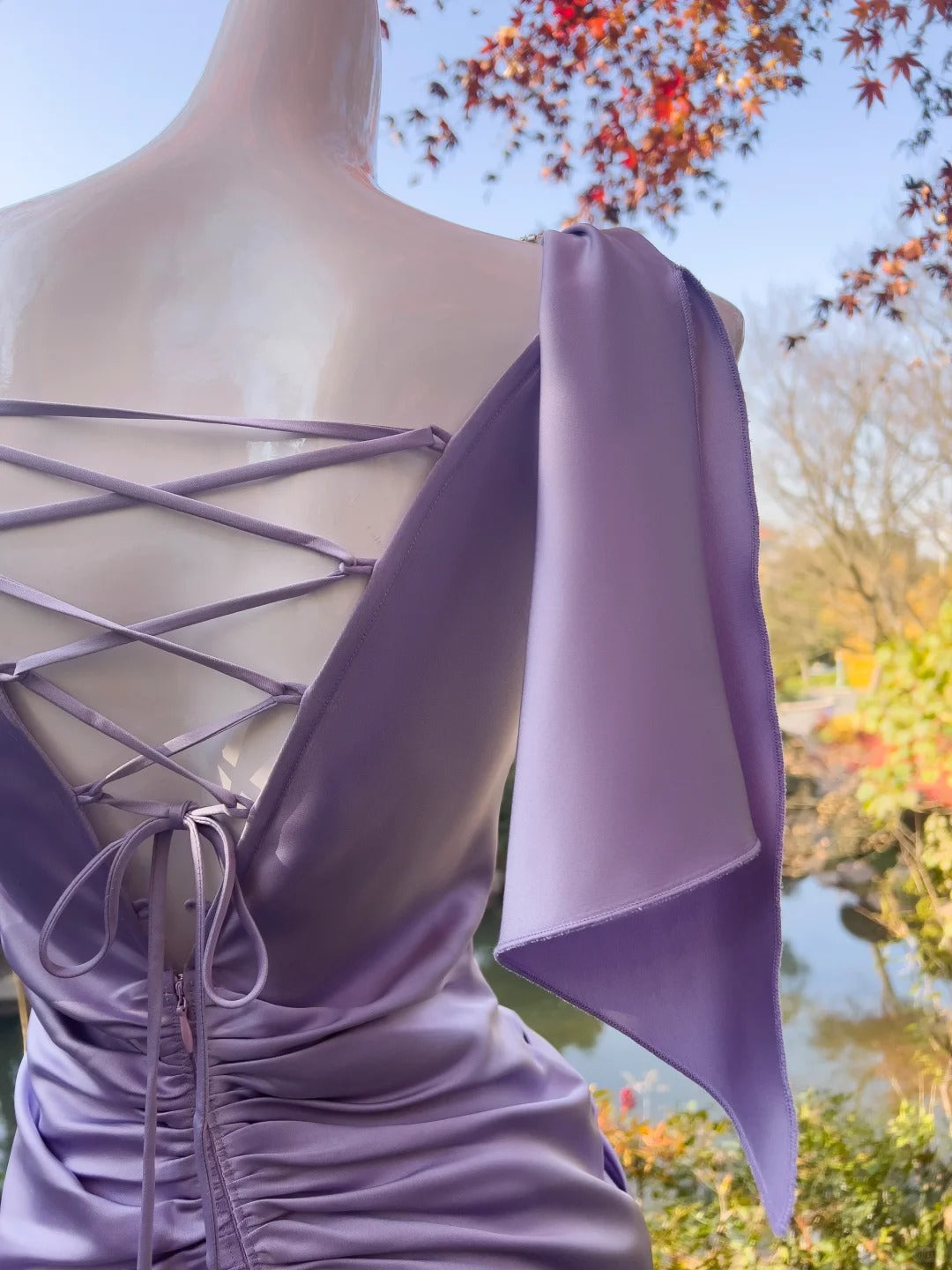 Purple Flowing Long/Short Satin Homecoming Dress Prom Dress Birthday Party Dress Evening Dress gh4408