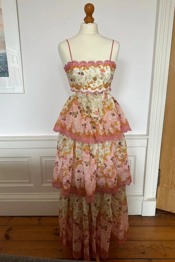 Orange fashion sweet floral layered lace long prom dress evening gown garden party dress gh2895