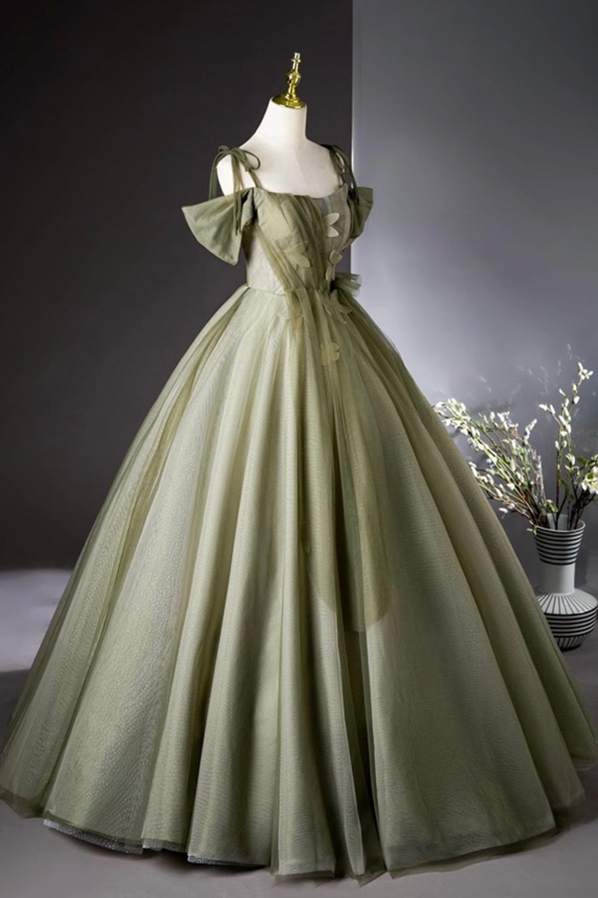 Green Tulle Long Prom Dress, A-Line Green Evening Party Dress