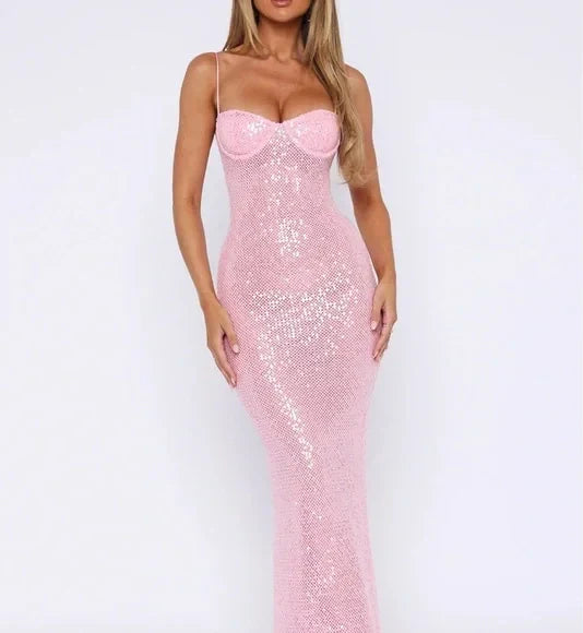 Pink Shiny Fashion Elegant Long Mermaid Slim Sequin Ball Gown Evening Dress Party DressProm Dress gh3661